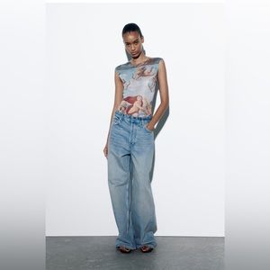 Zara printed tulle bodysuit